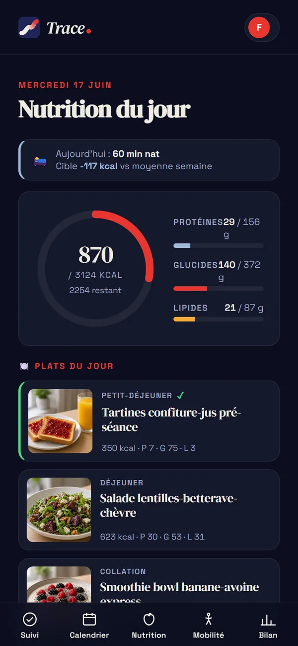 L'app Trace — Manger pour ta charge